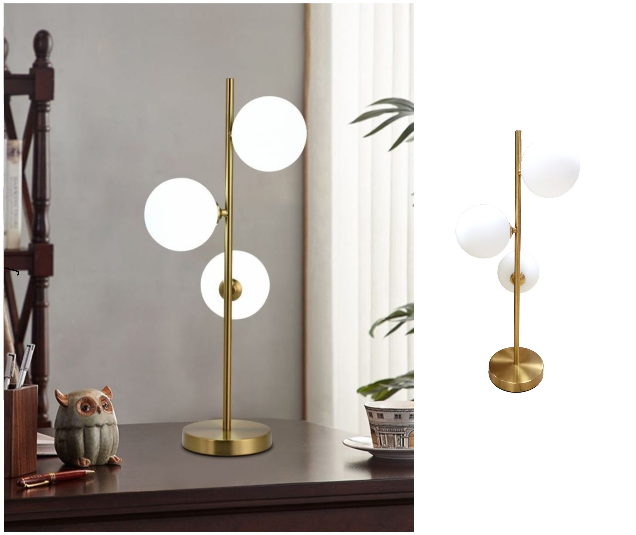 Lampada da tavolo oro con sfere bolle in vetro bianco luce scrivania  comodino design moderno