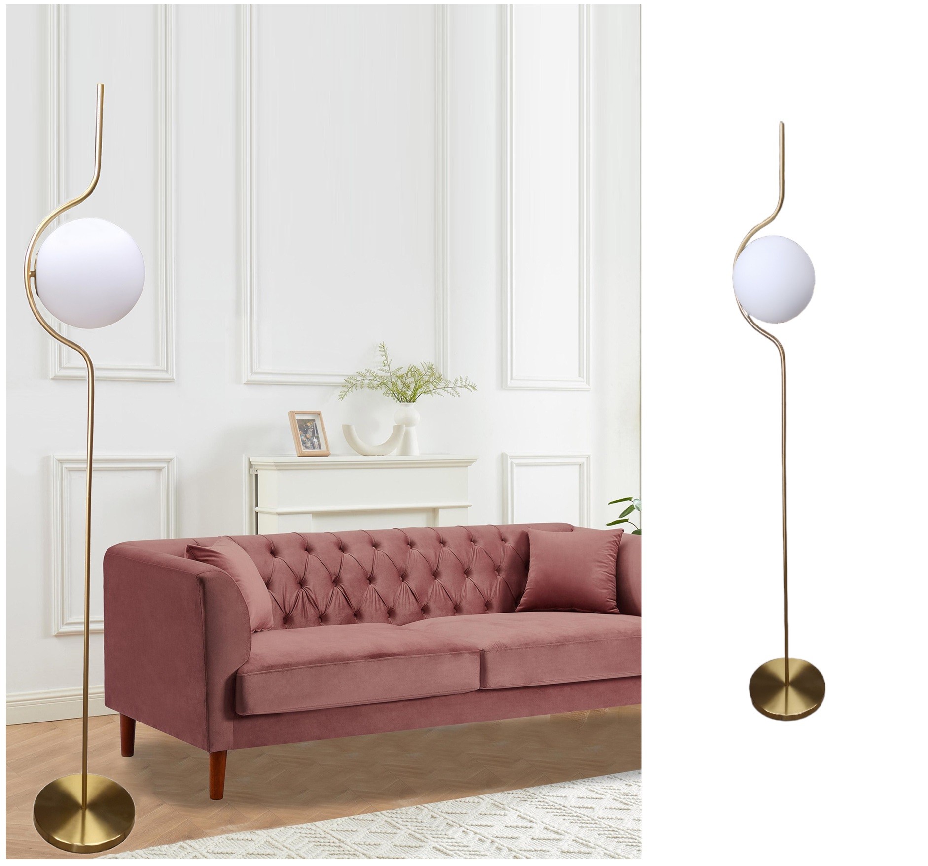 Lampada da terra Oro con sfera in vetro bianco piantana design moderno per  salotto camera