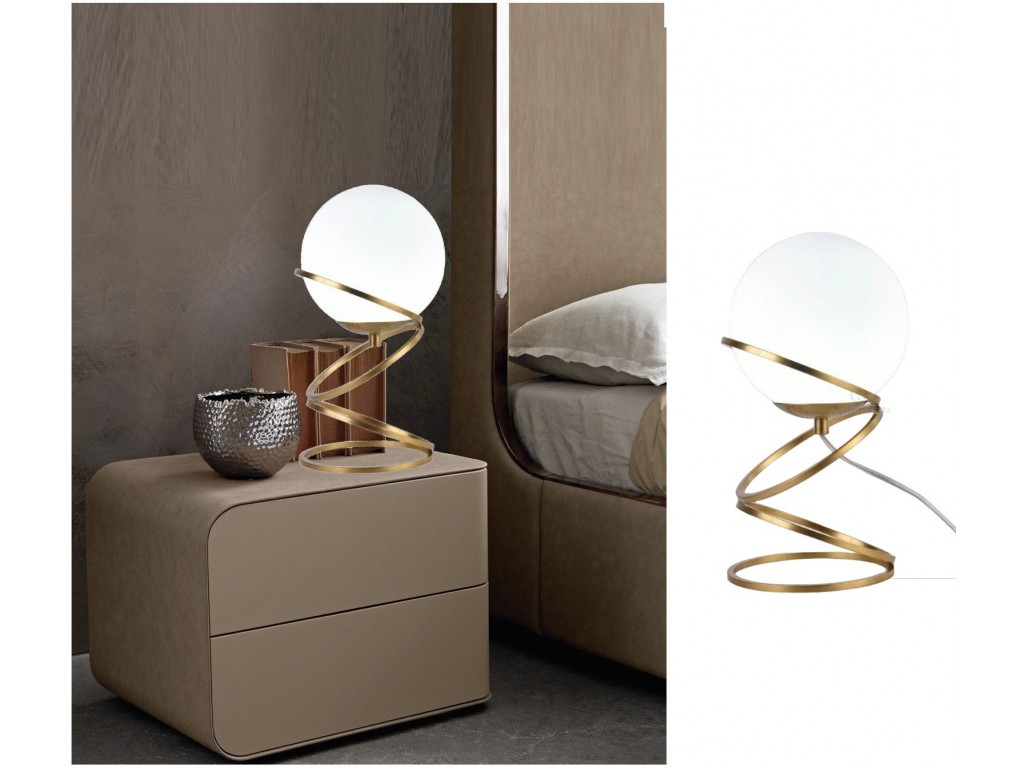 Lampada da tavolo comodino oro con sfera in vetro bianco design moderno lume  dorato con cerchi