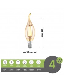 Lampadina led filamento fiamma 4w attacco piccolo E14 colpo di vento candela ambra luce bianca fredda calda