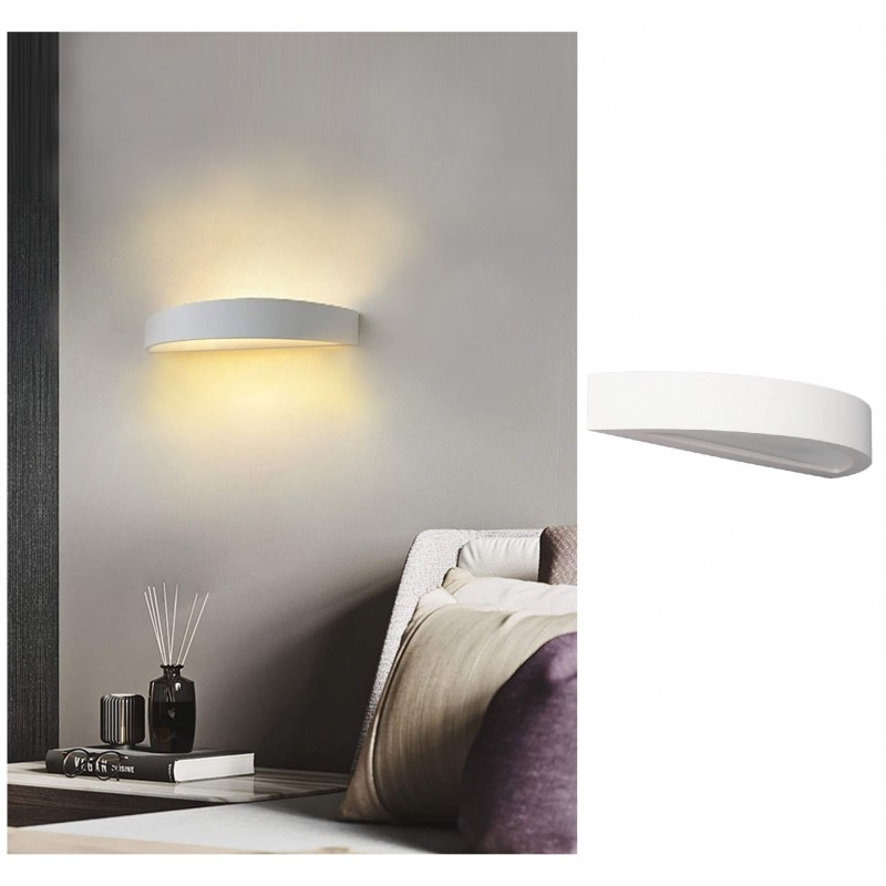 Applique da parete in gesso attacco R7S lampada mezzaluna semicircolare doppia luce design moderno bianco verniciabile