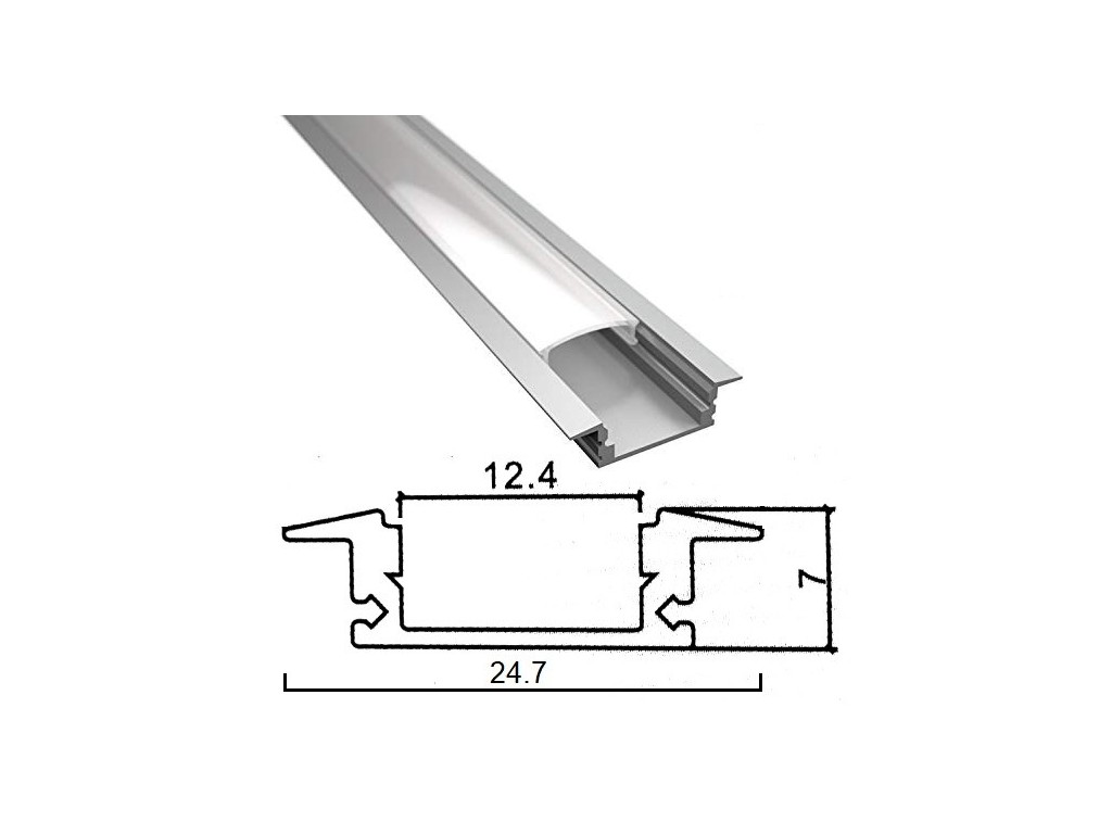 Profilo in alluminio largo 24 mm 2M per strisce strip led barra rigida  profilato copertura opaco