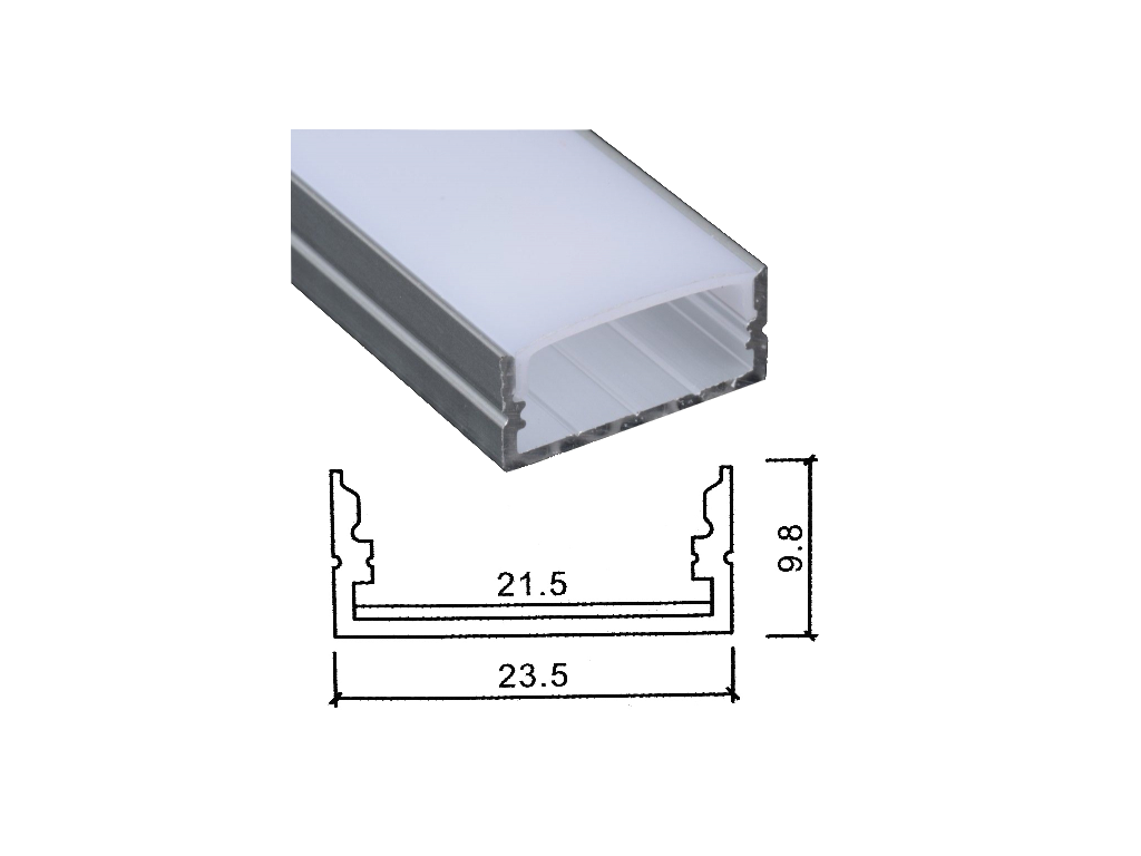 Profilo in alluminio largo 24 mm 2M per strisce strip led barra rigida  profilato copertura opaco