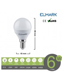 Lampadina led globo G45 E14 6w attacco piccolo sfera bianco basso consumo luce fredda naturale calda