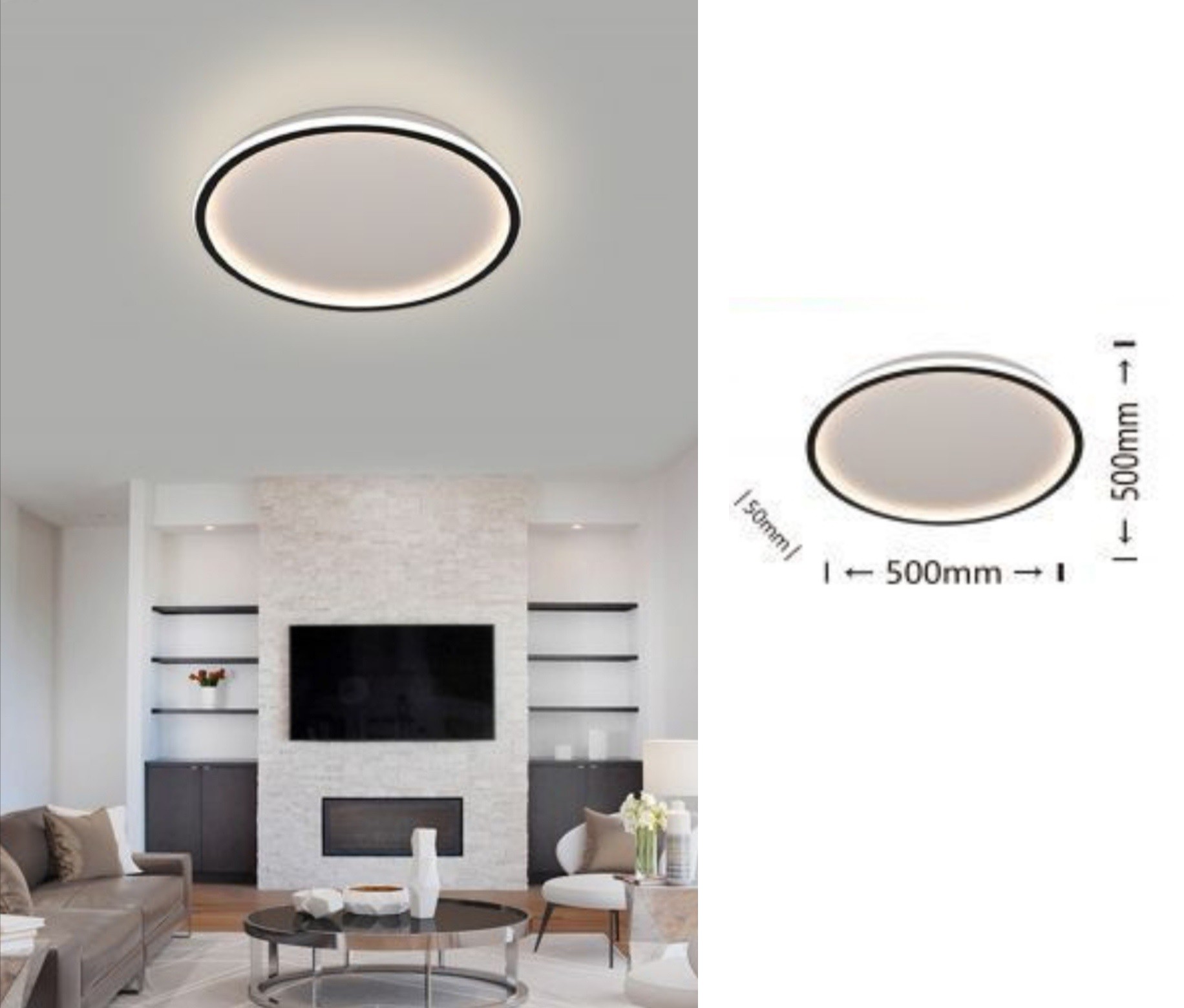 Plafoniera led da soffitto 43w lampadario tondo cerchio design moderno luce  bianco naturale per camera cucina salotto