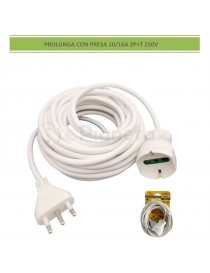 Prolunga elettrico 3 5 10mt con spina piatta presa schuko 10 16A 250V cavo bianco lineare 3G1