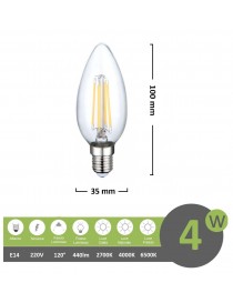 Lampadina led filamento oliva 4w attacco piccolo E14 trasparente luce calda fredda bianca a basso consumo