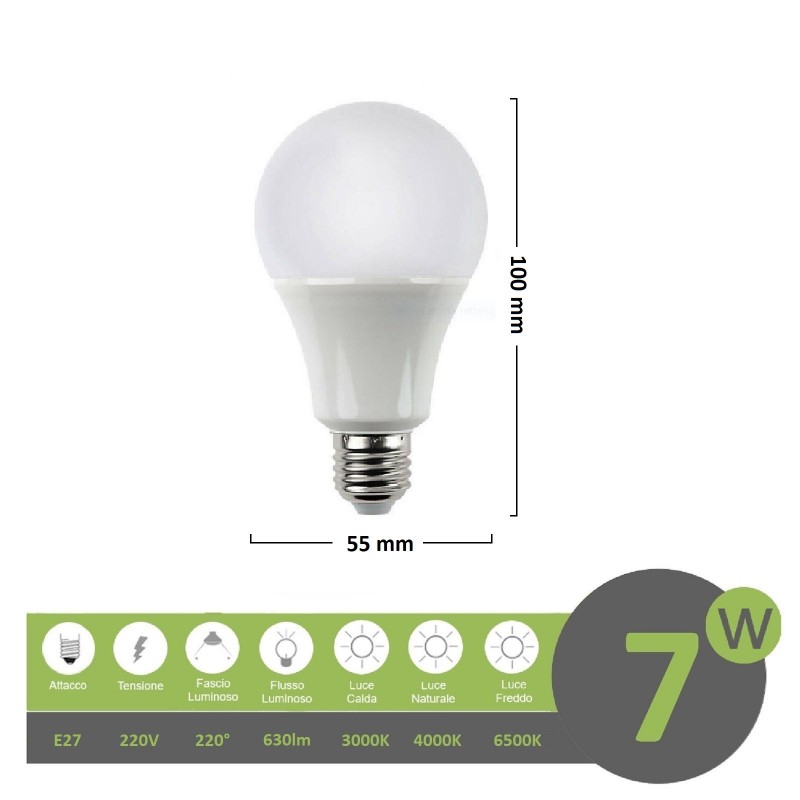 Lampadina led bulbo A55 E27 7W copertura opaca luce bianca