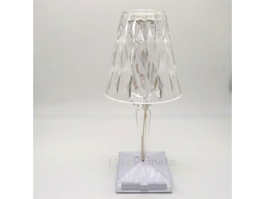 Lampada da tavolo in cristallo acrilico QUADRA USB 11x11xh26 cm con Presa  USB 5W-5V, Vesta
