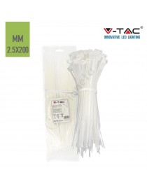 V-TAC Confezione da 100 fascette 2.5 x 200 mm stringicavo autobloccanti in nylon bianco fermacavi per cablaggi