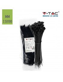 V-TAC Confezione da 100 fascette 2.5 x 100 mm stringicavo autobloccanti in nylon nere fermacavi per cablaggi