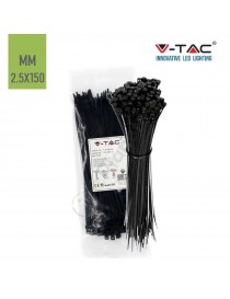 V-TAC Confezione da 100 fascette 2.5 x 150 mm stringicavo autobloccanti in nylon nere fermacavi per cablaggi