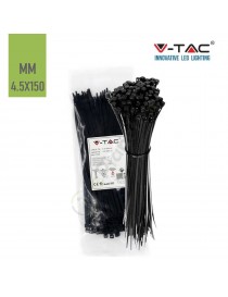 V-TAC Confezione da 100 fascette 4.5 x 150 mm stringicavo autobloccanti in nylon nere fermacavi per cablaggi